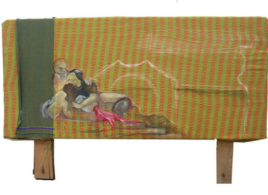 Maroon Fluid / 2008 / 30 x 60 cm / Oil on Indian Fabric Scraps